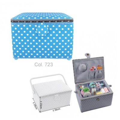 Boite à couture rectangulaire taille moyenne - Pois Turquoise