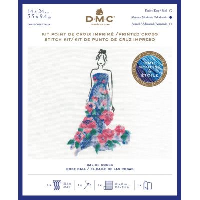 Kit Broderie Point de croix DMC Bal de roses 14 x 24 cm