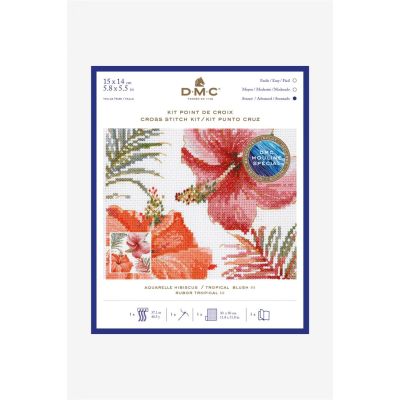 Kit Broderie Point de croix DMC Aquarelle Hibiscus 15 x 14 cm
