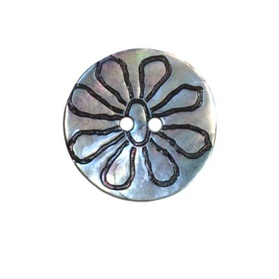Bouton nacré fleur gravé Georgius 22 mm - Ecru