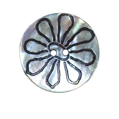 Bouton nacré fleur gravé Georgius 27 mm - Ecru