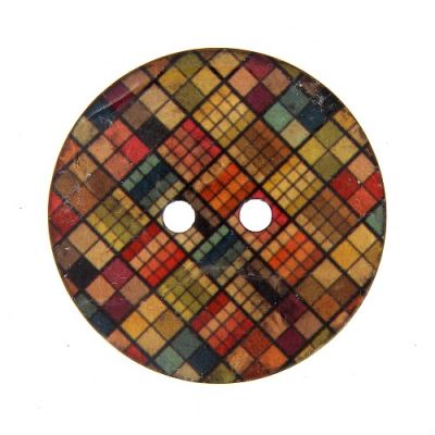 Bouton bois carreaux multicolore 40 mm