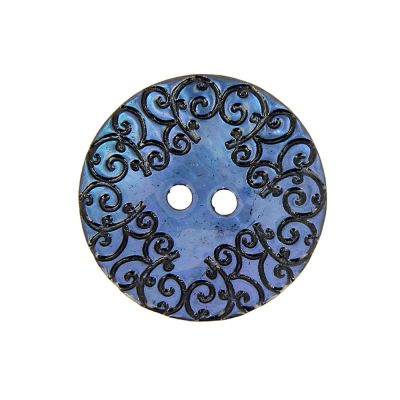 Bouton nacré  gravé 27 mm - Bleu