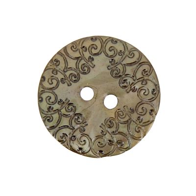 Bouton nacré  gravé 27 mm - Ecru