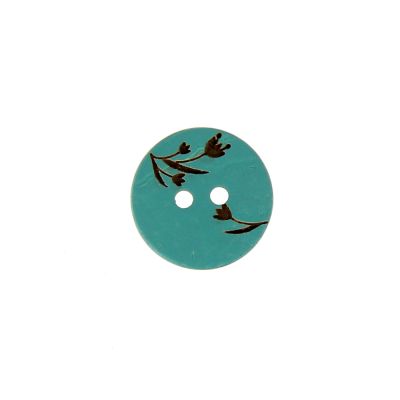 Bouton bois fleur gravé 12 mm - Turquoise