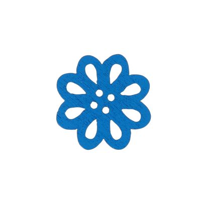 Bouton fleur en bois 20 mm - Bleu