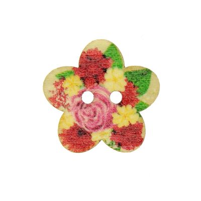 Bouton Fleur en bois 25 mm - Bouquet de fleur