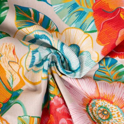 Tissu Toile Polycoton Molly floral intense sur fond Naturel - Par 10 cm