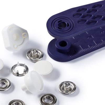 Boutons pression jersey 12mm avec outil Prym Calotte vernie blanc