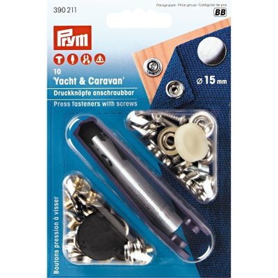 Boutons pression Yacht &amp; Caravan laiton 15 mm avec outil Prym argent