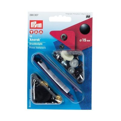 Boutons pression anorak 15mm avec outil Prym calotte vernie Noir