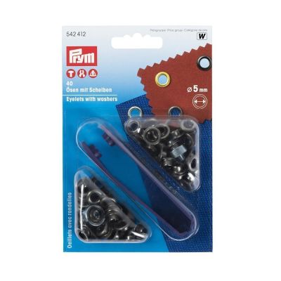 Oeillets de couture avec rondelles en laiton 5mm avec outil Prym Acier antique