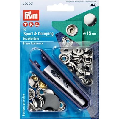 Boutons pression Sport &amp; Camping 15mm Argent avec outil Prym