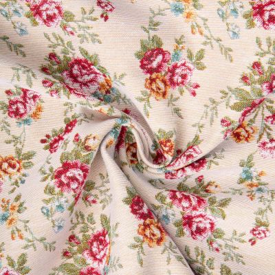 Tissu Jacquard d&#039;ameublement Nina bouquets fleuris sur fond Ecru - Par 10 cm