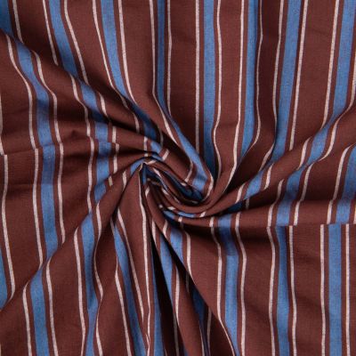 Tissu Seersucker Coton Sam rayé bleu sur fond Marron chocolat - Par 10 cm