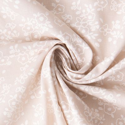 Coupon Tissu Coton imprimé floral Obia blanc sur fond Beige sable - Coupon de 100 cm