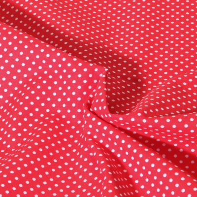 Tissu Popeline de Coton  Carmella à pois blanc sur fond Rouge - Par 10 cm
