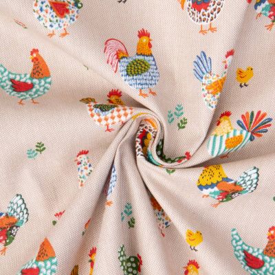 Tissu Toile Polycoton poupoules multicolores sur fond Naturel - Par 10 cm