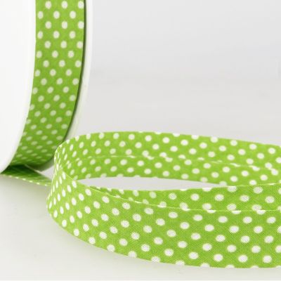 Biais imprimé coton 20 mm Vert Mini Pois Blanc x1m