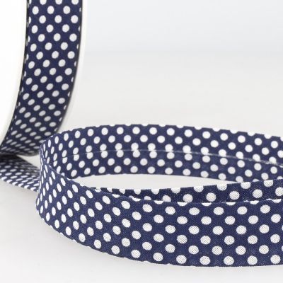Biais imprimé coton 20 mm Bleu Marine Mini Pois Blanc x1m