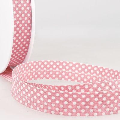 Biais imprimé coton 20 mm Rose clair Mini Pois Blanc x1m