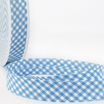 Biais tissé 20 mm Bleu Azur Petits carreaux x1m