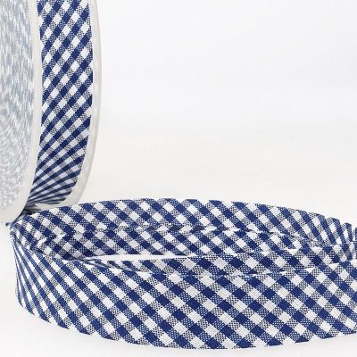Biais tissé 20 mm Bleu nuit Petits carreaux x1m