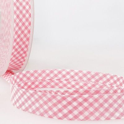 Biais tissé 20 mm Rose clair Petits carreaux x1m