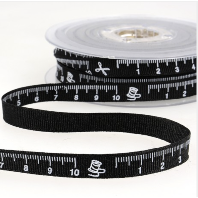 Ruban imprimé 10 mm Noir Mètre couture x1m
