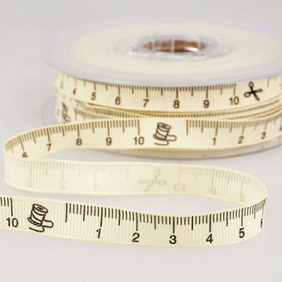 Ruban imprimé 15 mm Ecru Mètre couture x1m