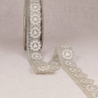 Ruban Dentelle pailleté 30 mm Blanc x1m