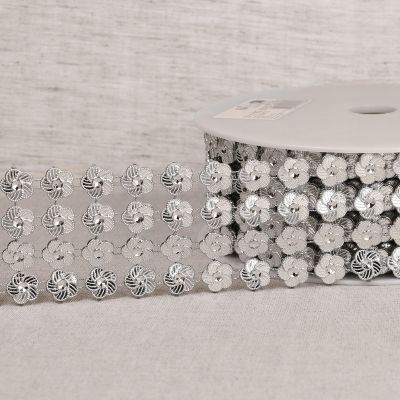 Galon Fleurs paillettes 55 mm 4 rangs Argent x1m