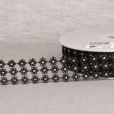 Galon Fleurs paillettes 30 mm 3 rangs Argent x1m