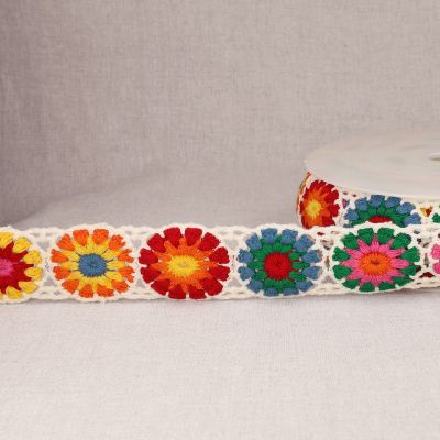 Galon Coton crochet rosace 42 mm Blanc x1m