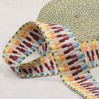 Sangle Ethnique 38 mm - Multicolore sur fond beige x1m