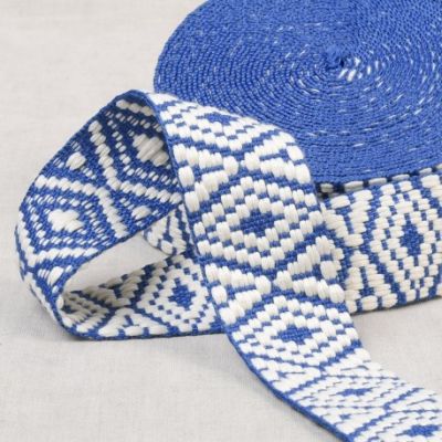 Sangle Ethnique 38 mm - Bleu et blanc x1m