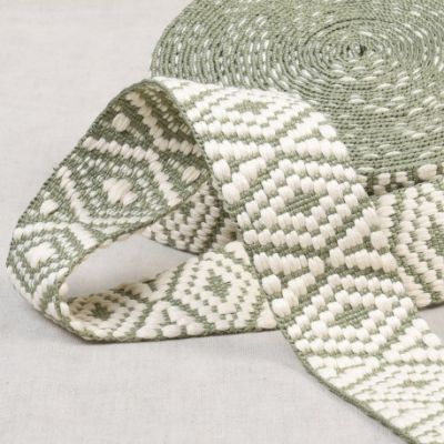 Sangle Ethnique 38 mm - Gris vert et blanc x1m