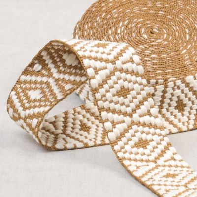 Sangle Ethnique 38 mm - Camel et blanc x1m