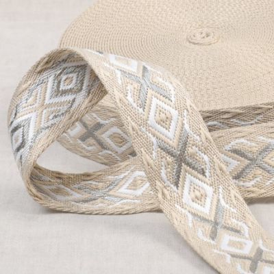 Sangle Ethnique 38 mm - Beige et argent x1m