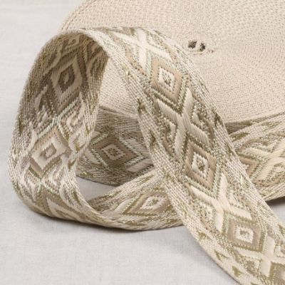 Sangle Ethnique 38 mm - Beige et or x1m