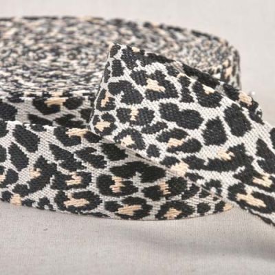Sangle Polyester aspect Coton 38 mm Léopard fond écru