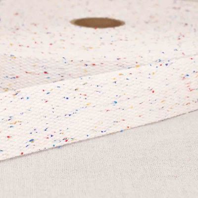 Sangle Polyester aspect Coton 30 mm Blanc moucheté ×1m