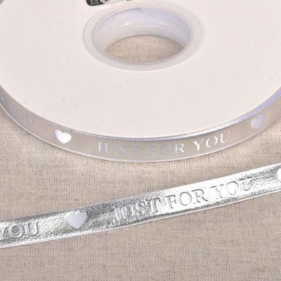 Ruban imprimé Just for You 10 mm Argent x1m