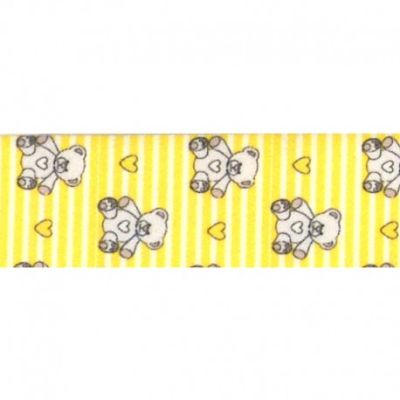 Biais replié 25 mm Oursons et coeurs sur fond rayé Jaune x1m