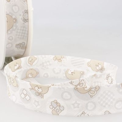 Biais replié 25 mm Oursons et coeurs sur fond Gris x1m