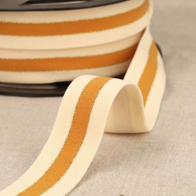 Elastique Plat bicolore lisière Or 32 mm Ecru et moutarde x1m
