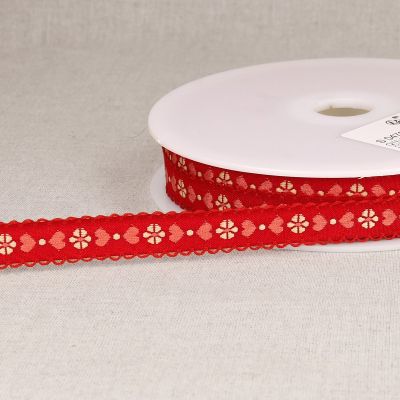 Ruban imprimé 15 mm coeurs sur fond Rouge x1m
