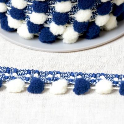 Galon Pompons Bicolore Bleu marine et blanc x1m
