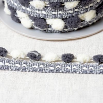 Galon Pompons Bicolore Gris et écru x1m