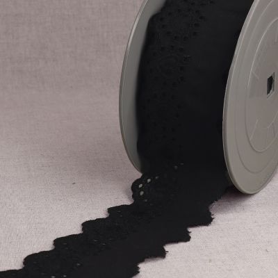 Ruban Broderie anglaise 52 mm coeurs Noir x1m